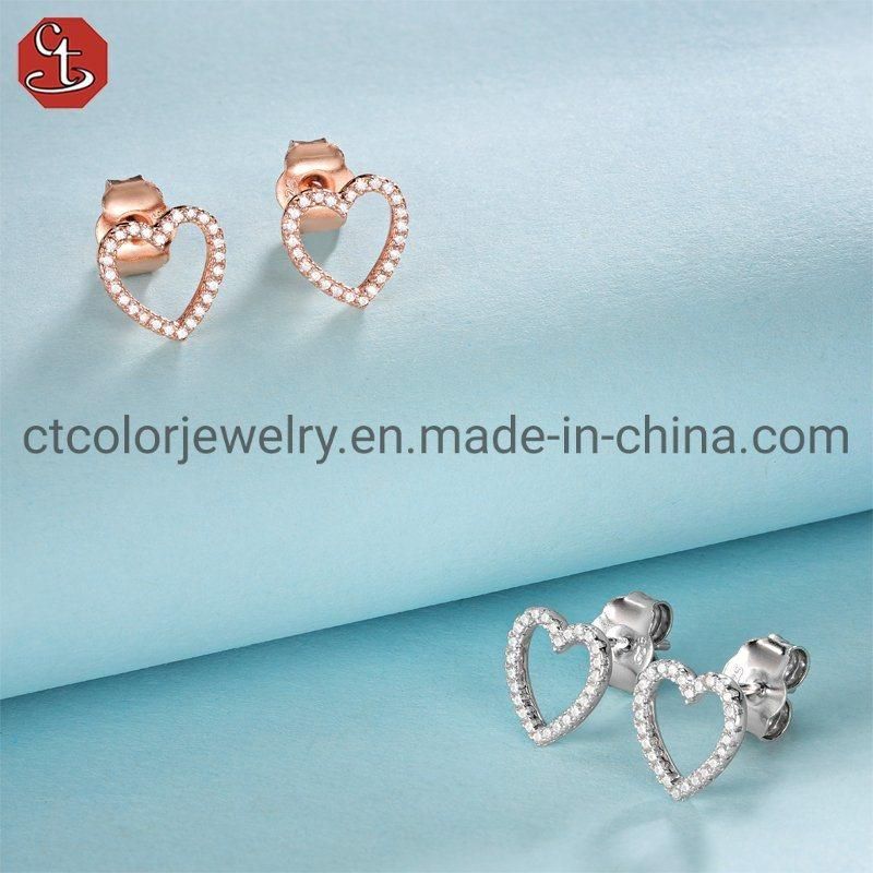 925 Sterling Silver Earrings Small Heart Shape Earrings Cubic Zirconia Earrings