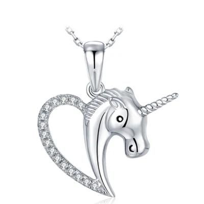 925 Sterling Silver Pendants Necklace Love Heart Unicorn Pendant Fashion Jewelry Wholesale