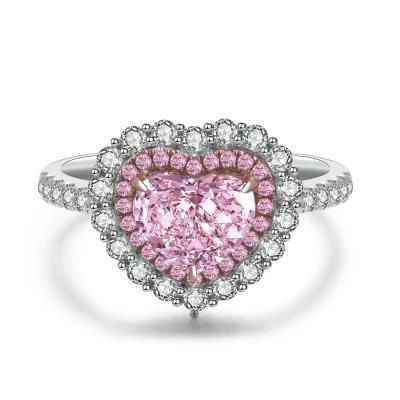 Fashion Accessories 1.0CT Heart Shape Pink Simulated Diamond 9K Gold Rings Wedding Engagement Diamond Ring