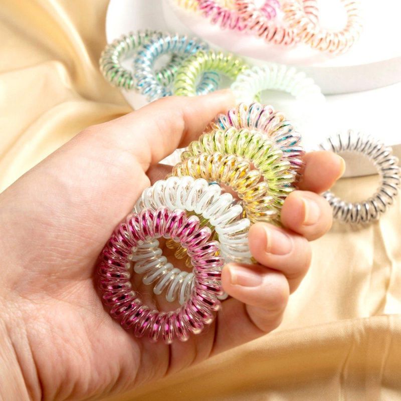 Wholesale Metallic Telephone Wire Hair Bobbles Traceless Spiral Hair Ties Strong Elastic Grip Coil Hair Accessories