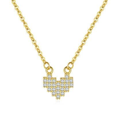 925 Silver Jewelry Zircon Heart Pendant Clavicle Chain Necklace Women Exquisite Lovely 14K Gold Plated Fashion Jewelry