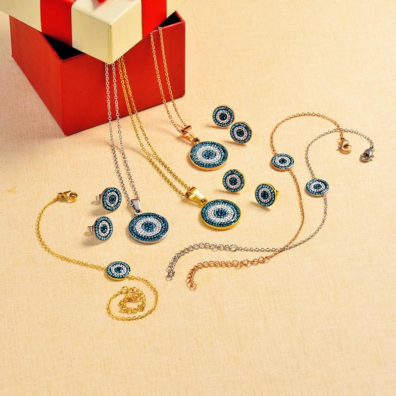 Blue Rhinestone Evil Eye Jewelry Sets Gold Necklace Stainless Steel Necklace Fashion Jewelry