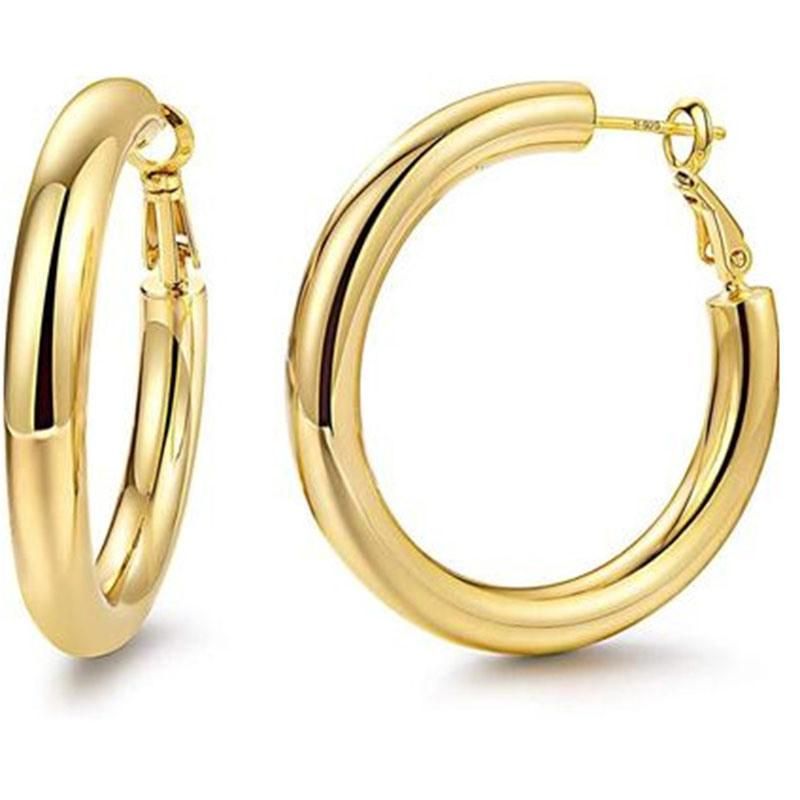 Gold Colored Lightweight Chunky Open Hoops Gold Hoop Earrings Jewelry