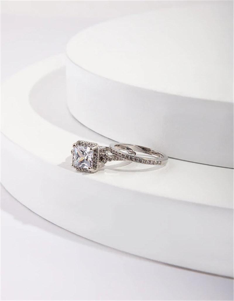 Customizable Fashion Jewelry Women Accessories Cubic Zirconia Diamond Double Silver Engagement Wedding Ring