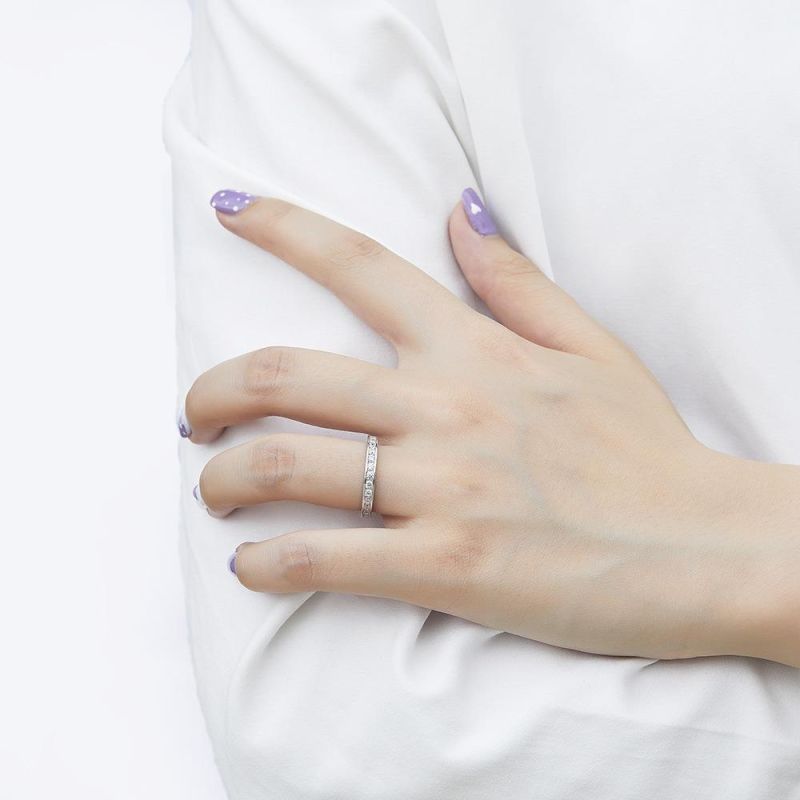 Custom Minimalist 925 Sterling Silver Jewelry Rose Gold Plated Zircon Band Ring for Women
