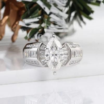 Fine Jewelry Luxury Diamond Rings 14K White Gold 2.5 Carat Def Marquis Moissanite Rings for Men and Women Wedding Dress Ring