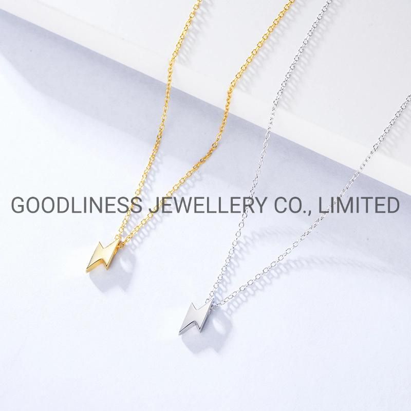 925 Sterling Silver Fine Jewelry Women Lightning Pendant Necklace