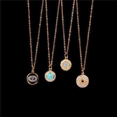 Personalised Gold Plated 4 Styles Shaped Micro Inlay Zircon Alloy Evil Eyes Pendant Necklace