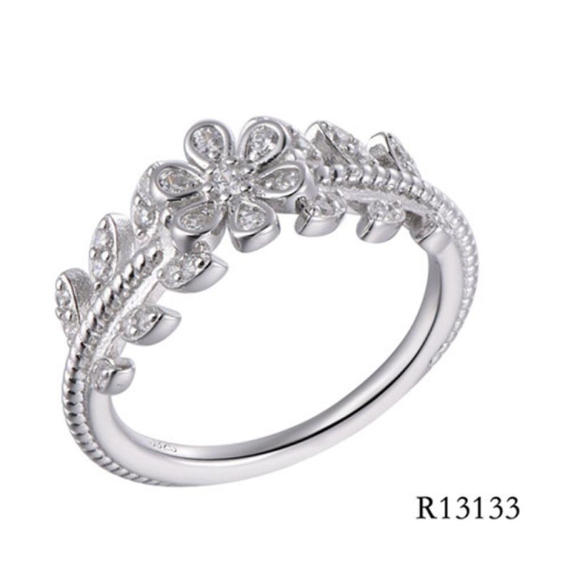 New Style Flower & Leaf with CZ Perle Effect Ring
