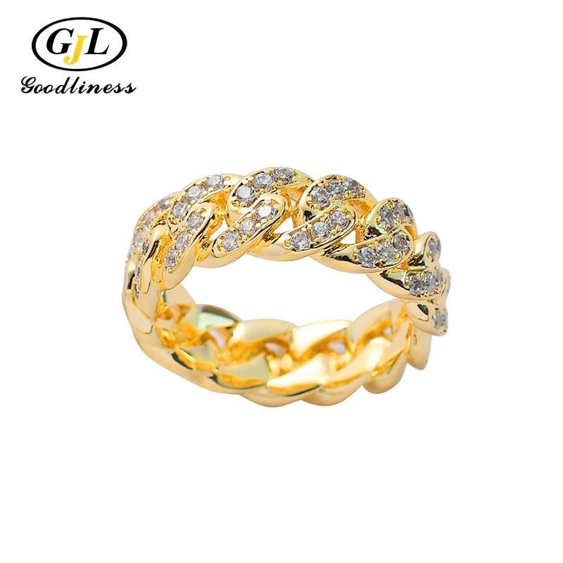 Wholesale Zircon Cuban Chain Ring Jewelry Men Finger Accessories Rings