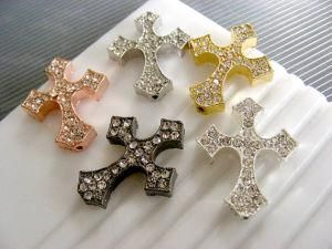 Metal Jewelry Findings with Cyrstal Cross Bracelet Connector in Five Colors (KJL-CS2521)