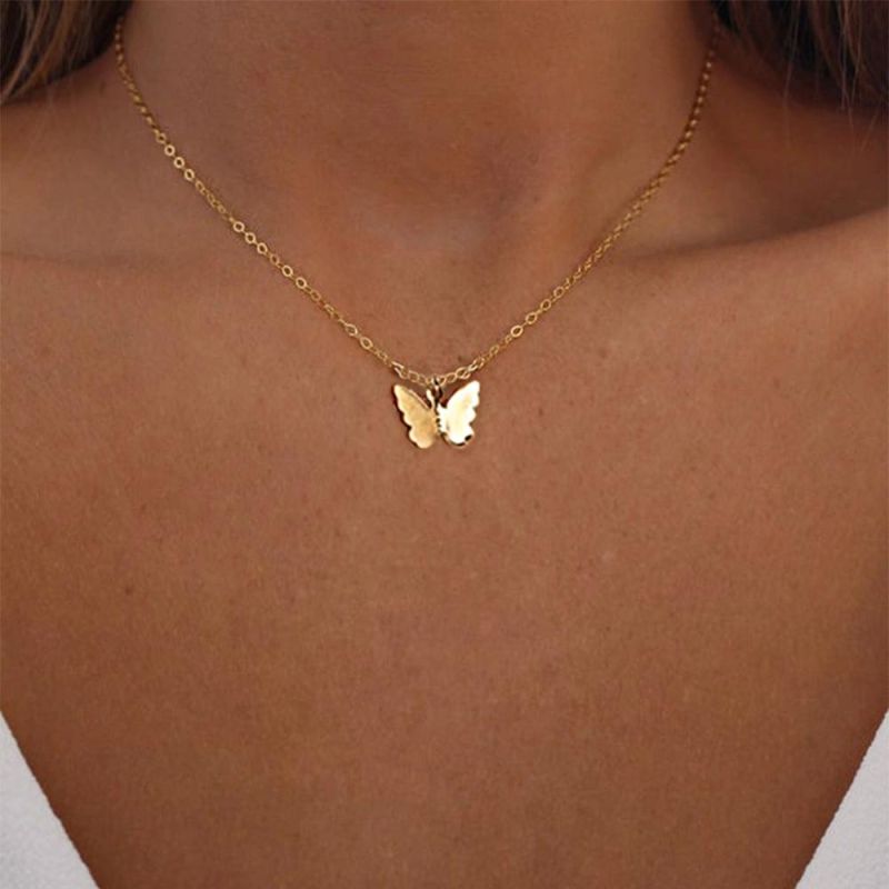 Vintage Multilayer Butterfly Pendant Necklace Fashion Accessories Women Gift Jewelry