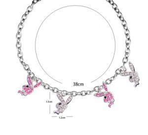 New Ins Hip-Hop Stainless Steel Necklaces Twist Clavicle Chain Rhinestone Rabbit Necklace Choker for Women Fashion Jewelry