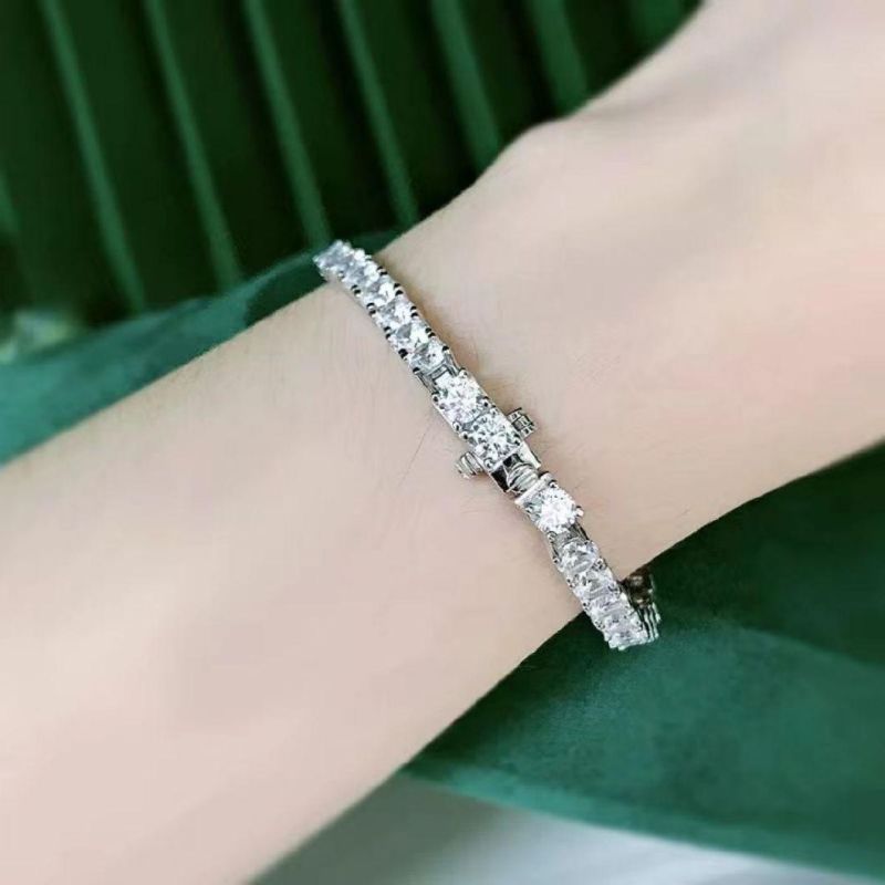 925 Sterling Silver One Row Full of High-Carbon Diamond Bright Silver Charms for 4mm Tennis Bracelet Jewelry