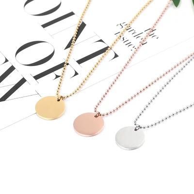 Fashion Jewelry Stainless Steel Plain Round Pendant Necklace Can Custom Logo
