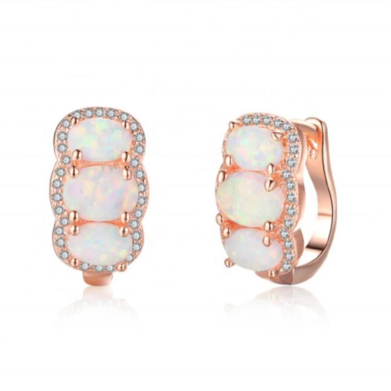 Classic Jewellery Earring Opal Lab Opal Sterling Gold Plated Three Stone Hoops Earrings