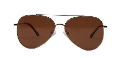 Stylish Men&prime; S Metal Frame Silver Double Bridge Pilot Gentlemen Sunglasses