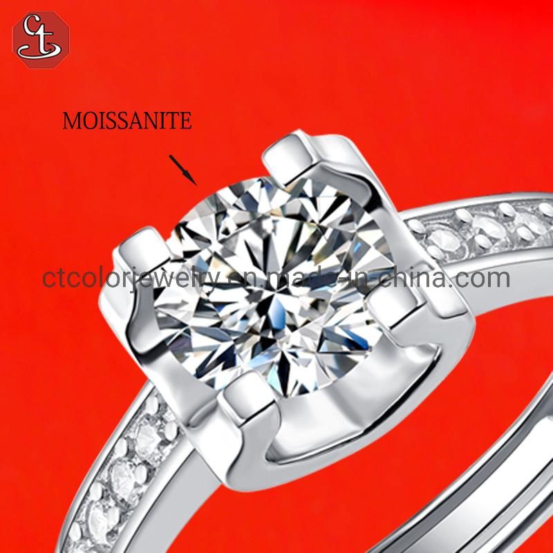 Trendy Jewelry 1ct Moissanite Diamond white cz silver ring Engagement Ring