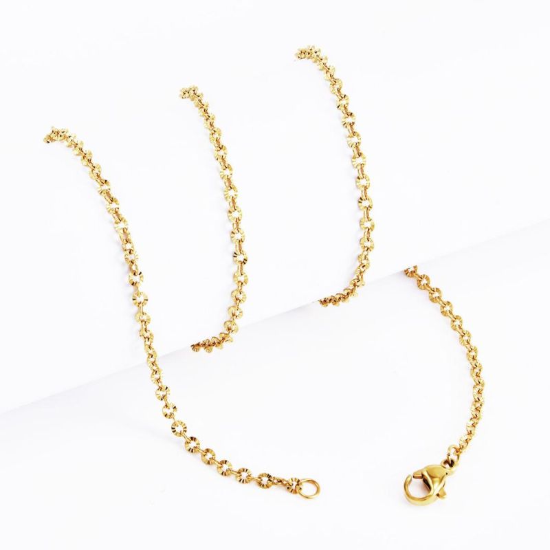 Manufacturer Wholesale Jewellery 18K Gold Plated Necklace Cable Chain with Flower Embossed for Jewelry Craft Design DIY