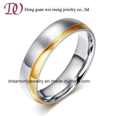 Gold Color Curved Groove Silver Stainless Steel Titanium Ring