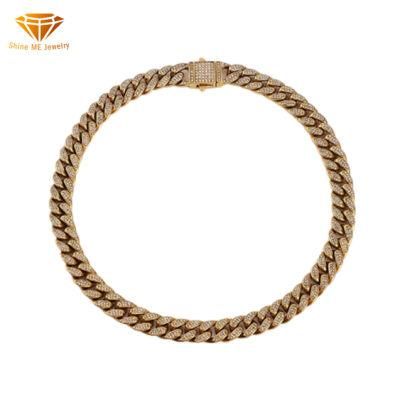New Popular Stainless Steel Bracelet Full Diamond IP Gold Cuban Chain Men&prime;s Fashion Trend Necklace