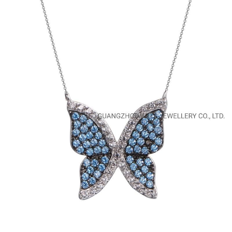 Color Czs Over Butterfly Silver Necklace