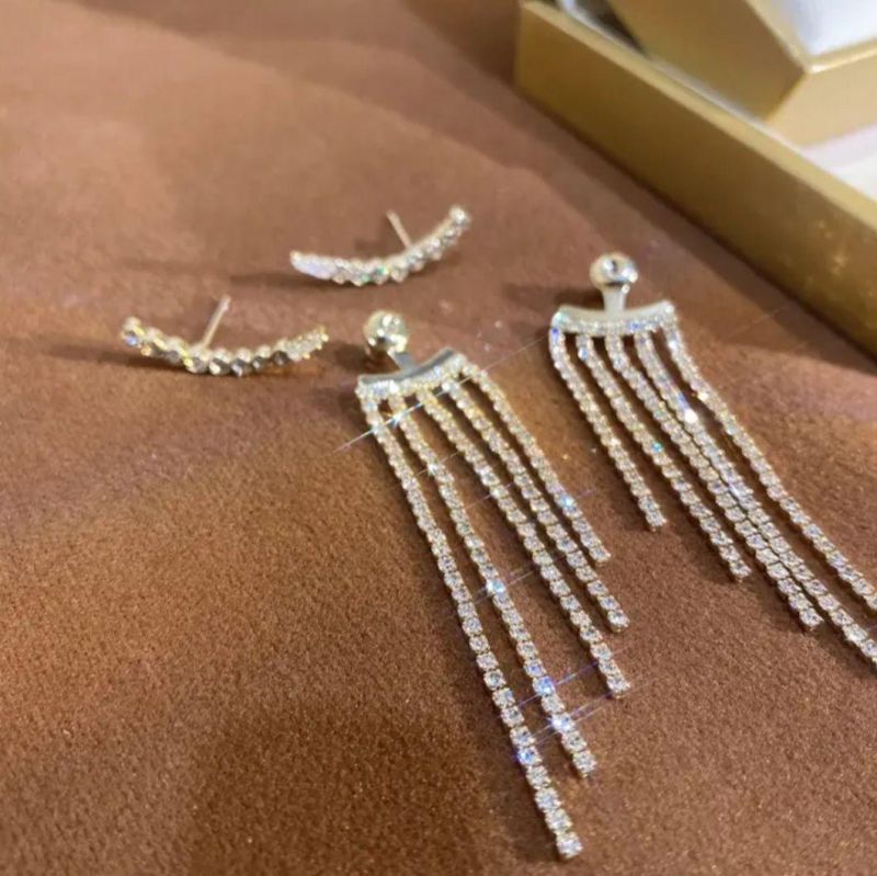 Vintage Fashion Jewelry Diamond Long Thread Tassel Drop Earrings for Women