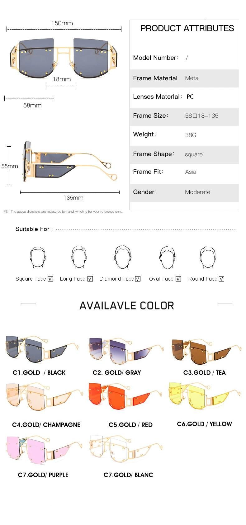 2022 New Wholesale Rimless Female Custom Logo OEM Luxury Metal Colorful Designer Style Fashionable Sunglasses