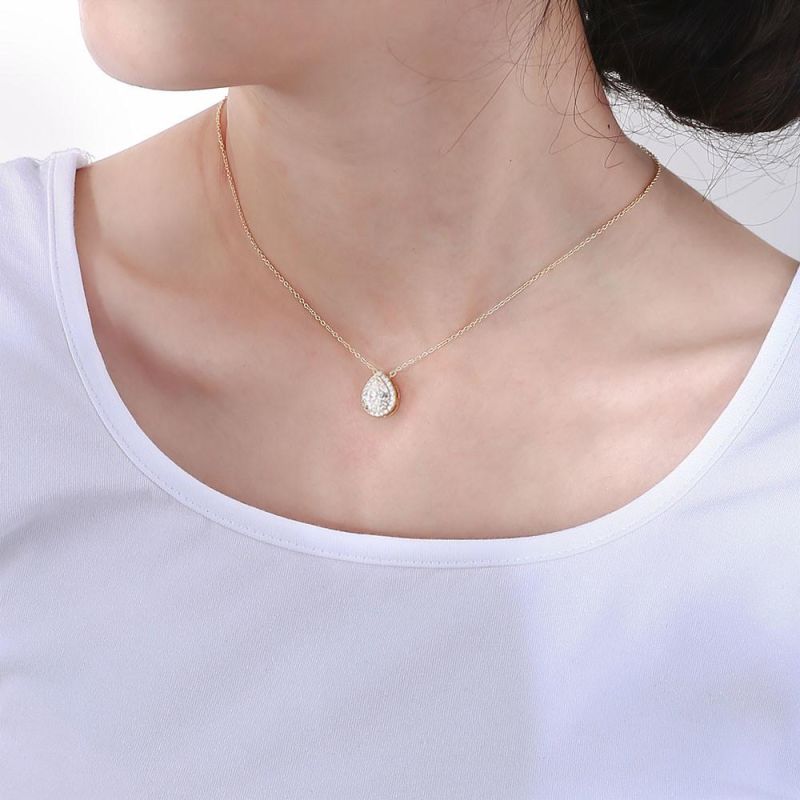 Minimalist Necklace Jewelry 925 Silver Water Drop Diamond Cubic Zircon Pendant Necklace for Women