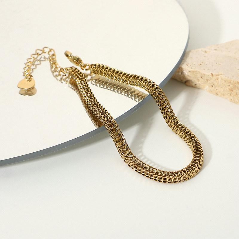 Stainless Steel Chunky Cuban Snake Chain Bracelet with 18K Gold Plated for Women