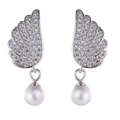 925 Silver Ear Nails Female Angel Wing Pearl Earring