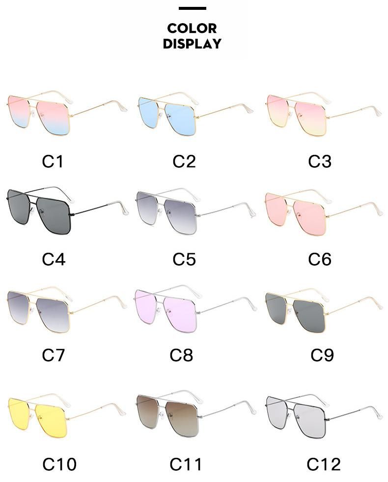 New Hot Selling Classic Fashion Trend Colorful Gradient Lens Sun Glasses Oversized Square Metal UV400 Sunglasses