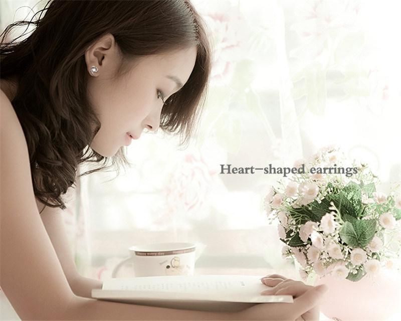 Fashion Jewelry Zircon Heart Stud Earrings 925 Sterling Silver Earrings