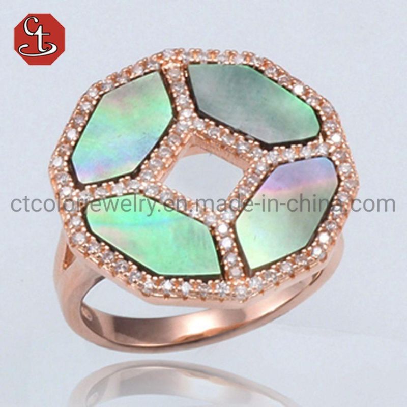 925 Sterling Silver Ring with Mother of Pearl 3A Inlaid Shell Finger Rings