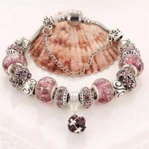 2017 European Vintage Silver Color Charm Glass Bracelet