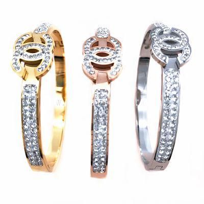 Ladies Women Crystal CZ Cubic Zirconia Bracelet Stainless Steel Jewelry Bangle