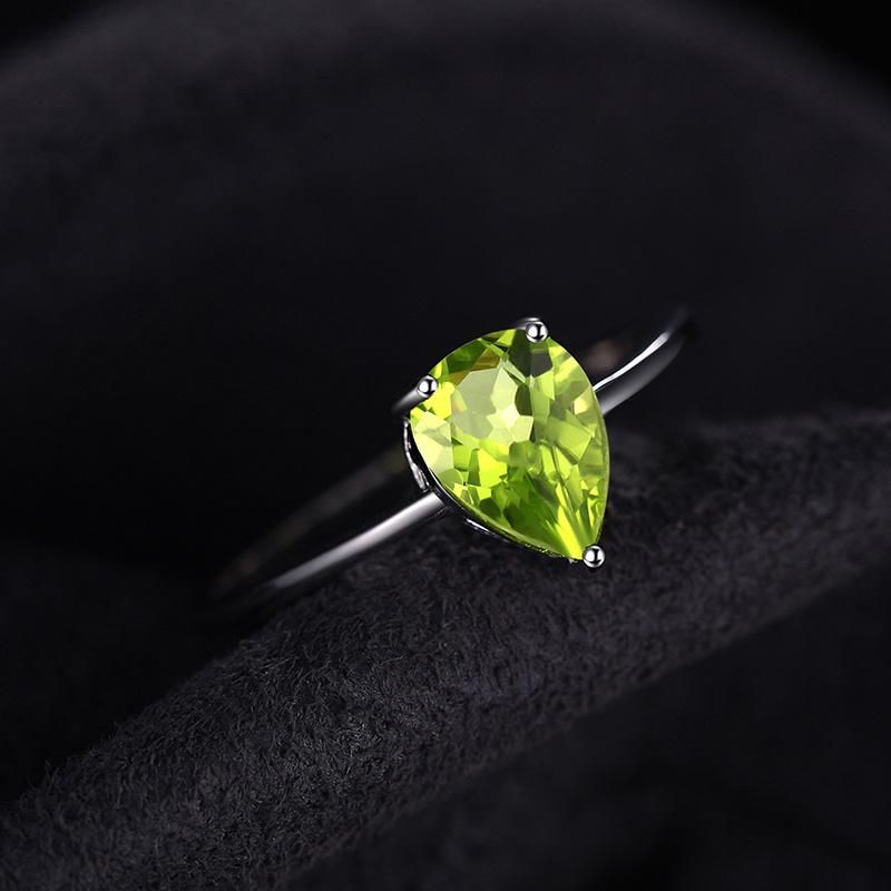 Classic Genuine Peridot Solitaire Engagement Ring 925 Sterling Silver Jewelry for Wedding