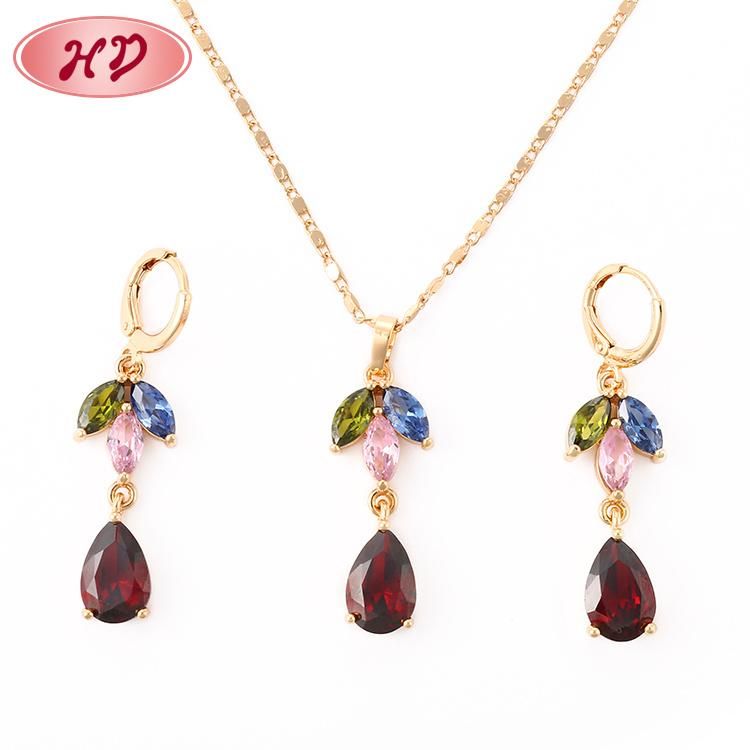 Fashion Women 18K Gold Plated Costume Imitation Charm Bracelet Ring Jewelry with Earring, Pendant, Necklace Sets Jewelry