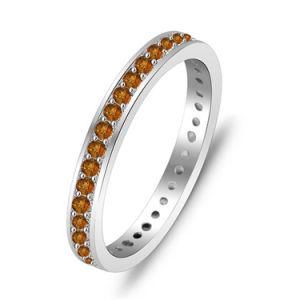 Solid Silver 925 Orange CZ Stone Band Ring