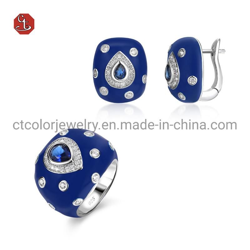 Fashion 925 Sterling Silver Colorful Enamel Jewelry Women Ring