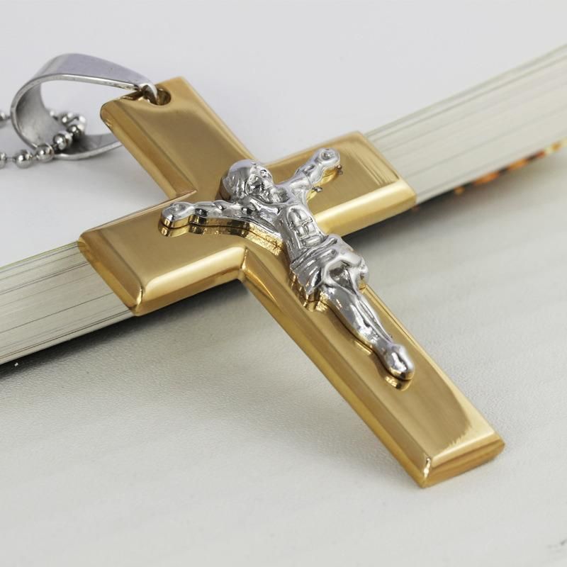 Jewelry Jesus Cross Necklaces AMP Pendants Gold Color Big Stainless Steel Cross Pendant Necklace Men Jewelry