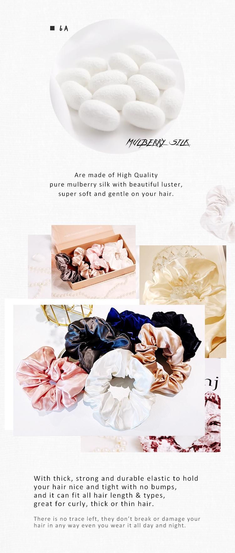 Real 100% Silk Elastic Hair Ties Fashionable Skinny Silk Hair Scrunchies for Girls