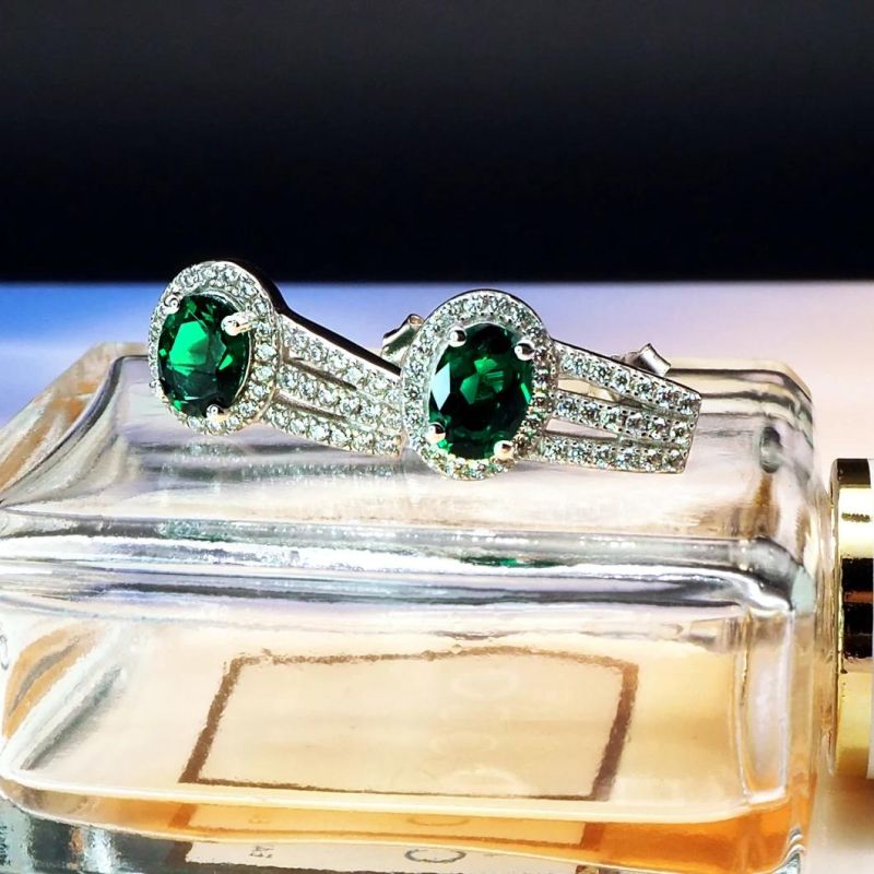 925 Sterling Silver Earrings Brazil Jewelry Created Emerald Gemstone Earrings Dubai Earrings Women