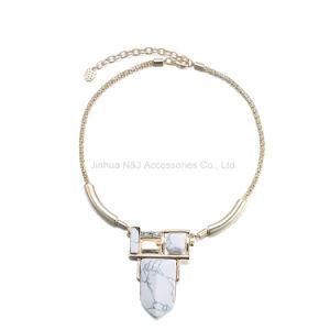 Fashion Minimalist Geometric Choker Chain Necklaces &amp; Pendants Women White Turquoise Natural Stones Gold-Plated Jewelry
