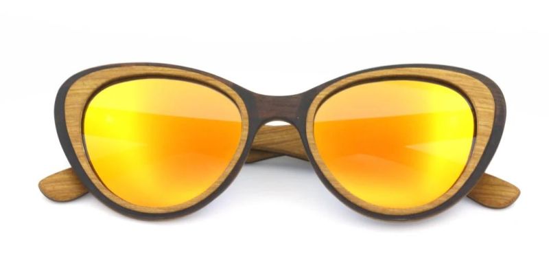 Ready to Ship No MOQ Cat Eye Nature Wood Sunglasses Polarized Sun Glasses