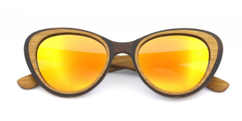 Ready to Ship No MOQ Cat Eye Nature Wood Sunglasses Polarized Sun Glasses