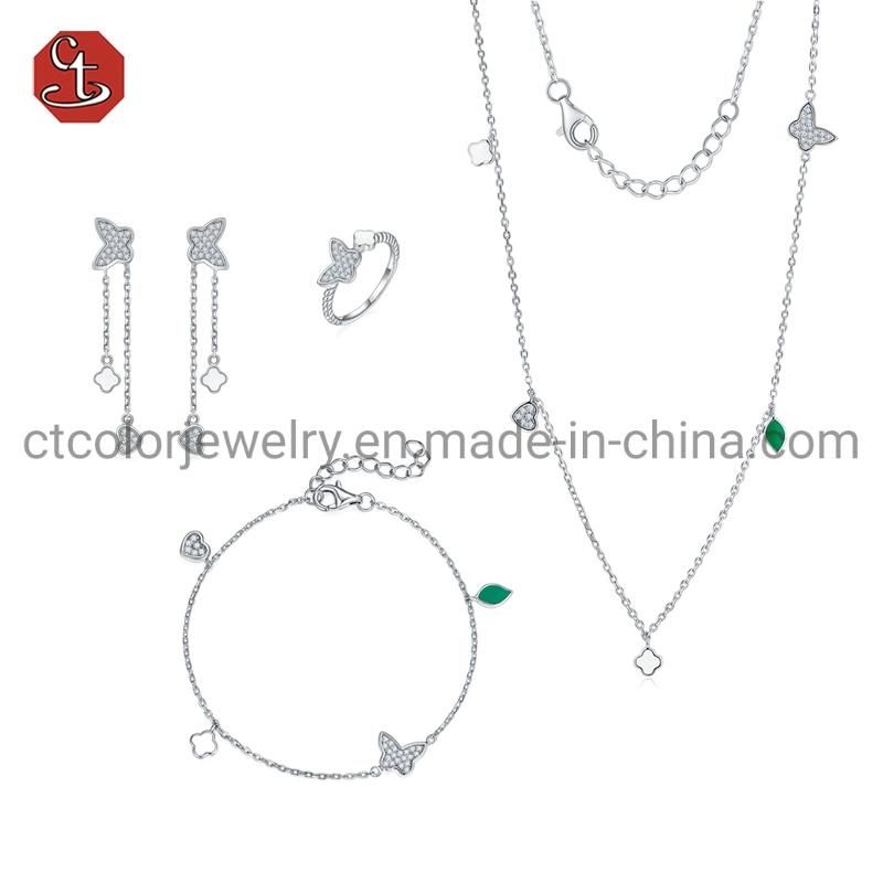Fashion Jewelry 925 Sterling Silver Enamel Chain CZ Diamond Necklace for Women
