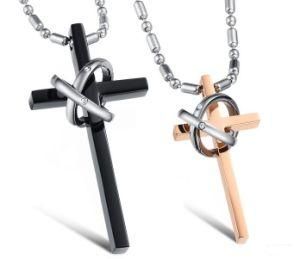 Stainess Steel Creative Couple Two Color Round Circle Cross Pendant Necklace Lover Couple Necklace Fashion Jewelry Lover Gifts