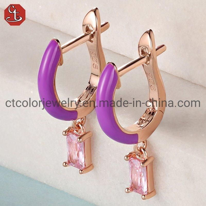 Fashion Jewelry 925 Silver Color Enamel Natural Gemstones Earrings