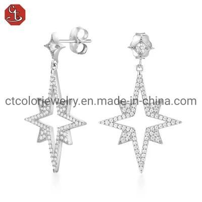 925 Silver Plated Octagonal Star Earrings Fashion Ladies Charm Earrings